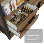 Estante Armário Multiuso para Livros 6 Gavetas 12 prateleiras 210cm Rustic/Preto Madesa