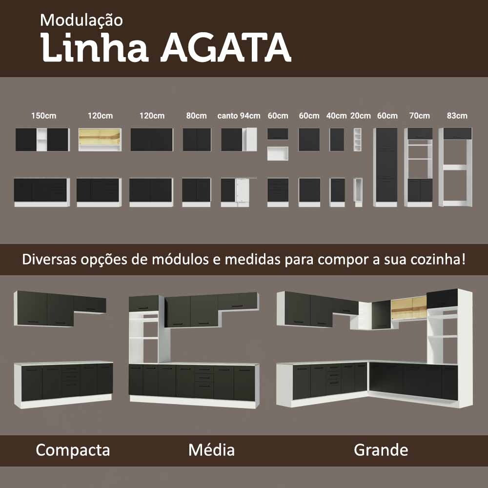 Armário Aéreo Multiuso 80cm 1 Porta Basculante Branco/Preto Agata Madesa