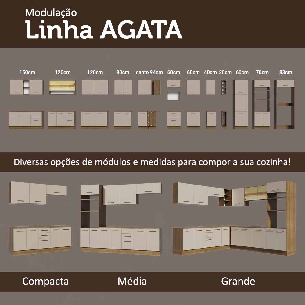 Armário Aéreo Multiuso 80cm 1 Porta Basculante Rustic/Crema Agata Madesa