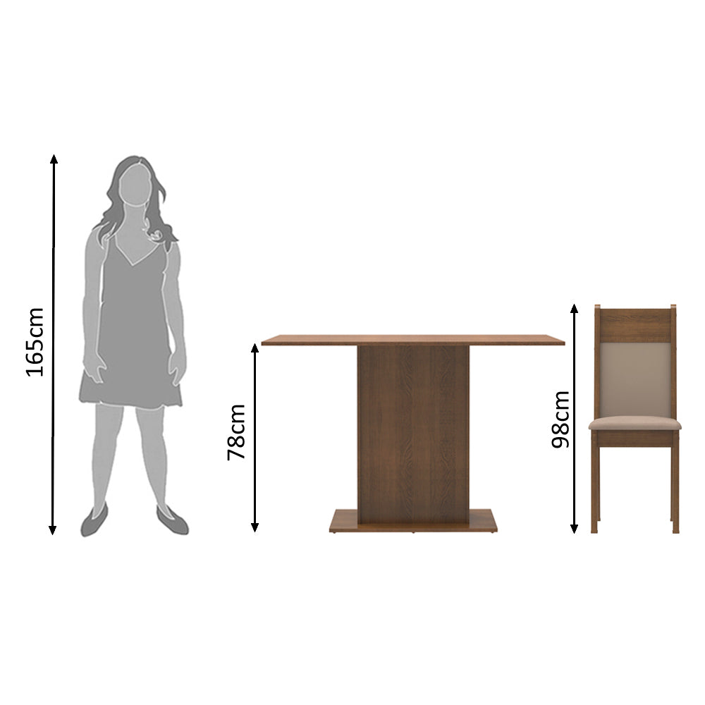 Conjunto Sala de Jantar Madesa Gabi Mesa Tampo de Madeira com 2 Cadeiras Rustic/Crema/Sintético Bege