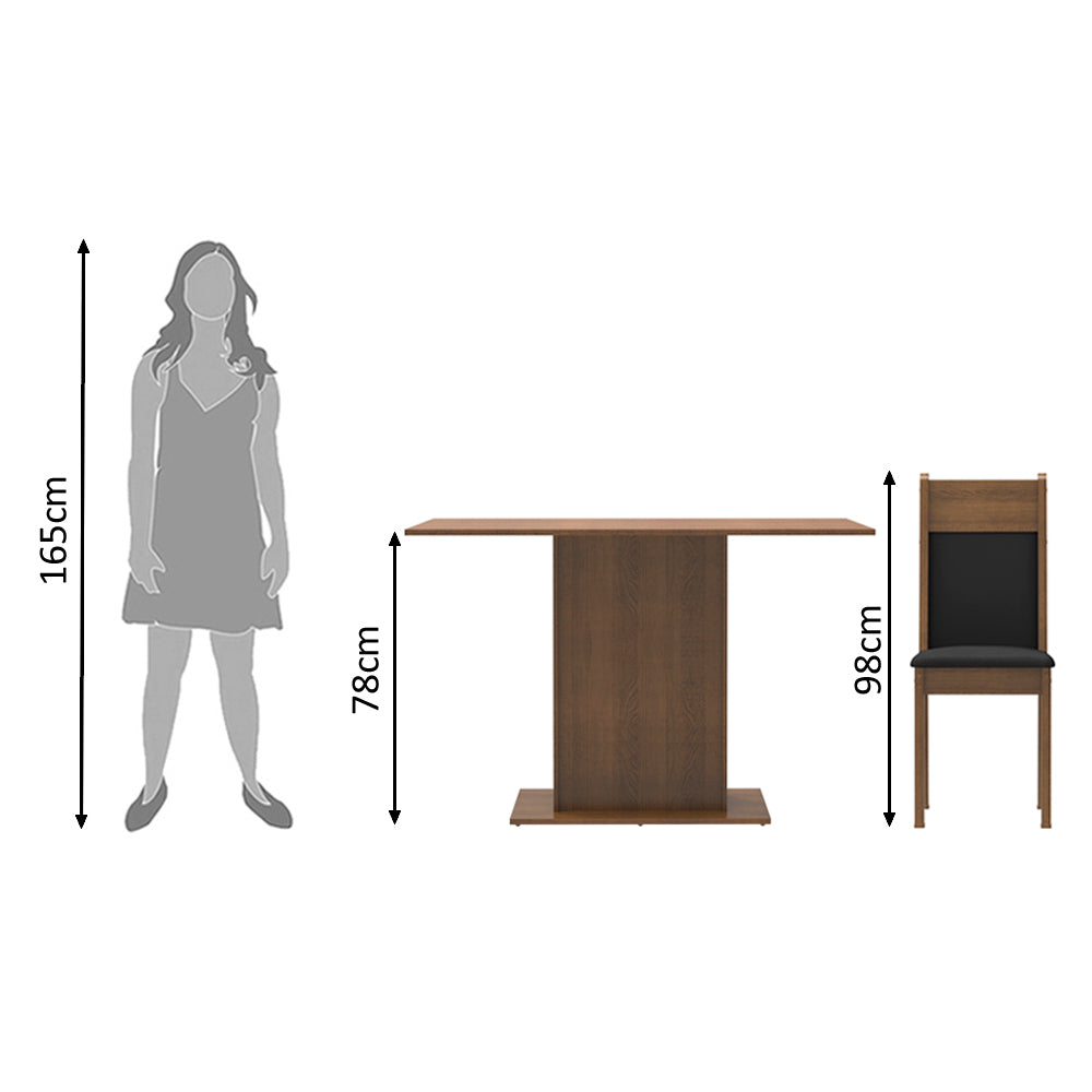 Conjunto Sala de Jantar Madesa Gabi Mesa Tampo de Madeira com 2 Cadeiras Rustic/Preto/Sintético Preto