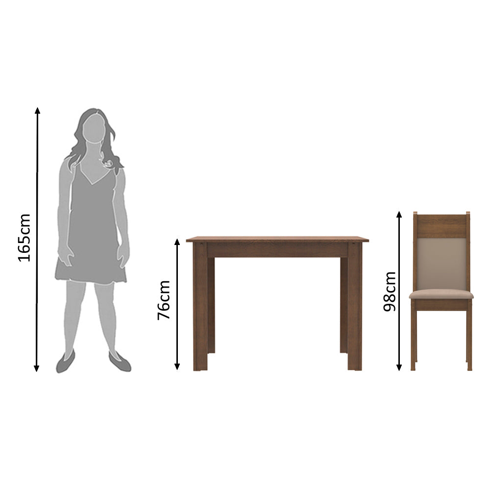 Conjunto Sala de Jantar Madesa Lola Mesa Tampo de Madeira com 2 Cadeiras Rustic/Crema/Sintético Bege