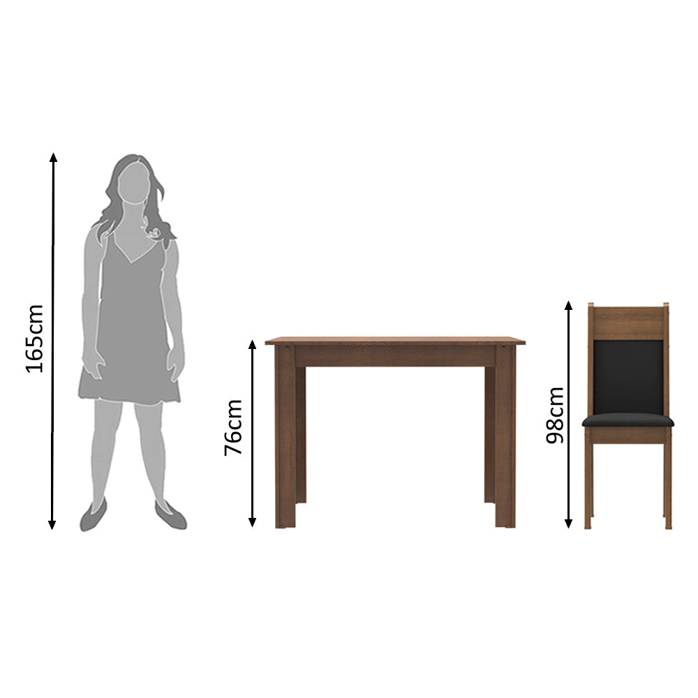 Conjunto Sala de Jantar Madesa Lola Mesa Tampo de Madeira com 2 Cadeiras Rustic/Preto/Sintético Preto