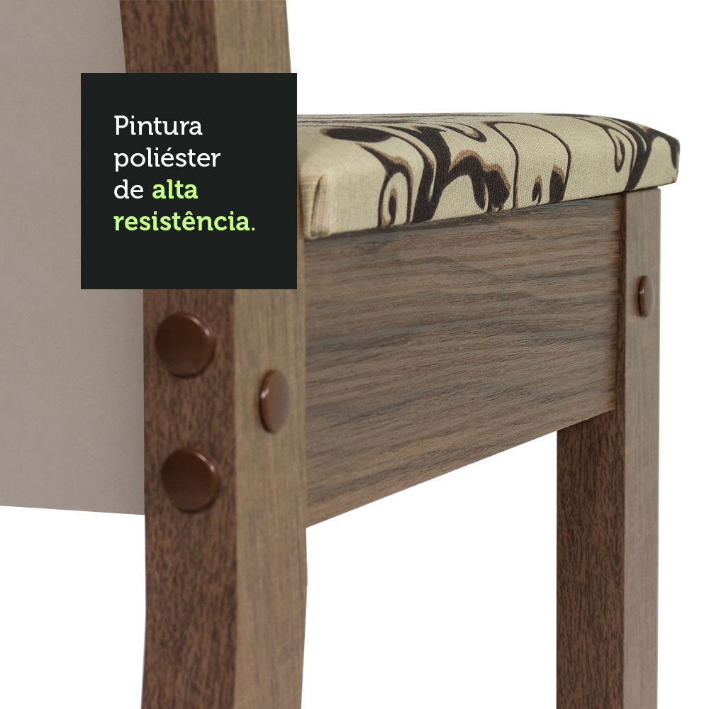 Conjunto Sala de Jantar Mesa Tampo de Madeira 4 Cadeiras Rustic/Crema/Bege Marrom Alana Madesa