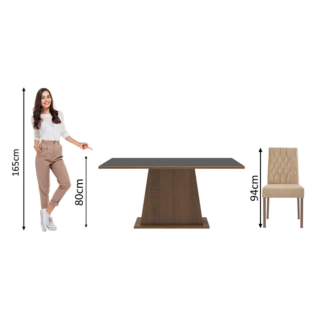 Conjunto Sala de Jantar Madesa Ingrid Mesa Tampo de Madeira com 4 Cadeiras Rustic/Preto/Imperial