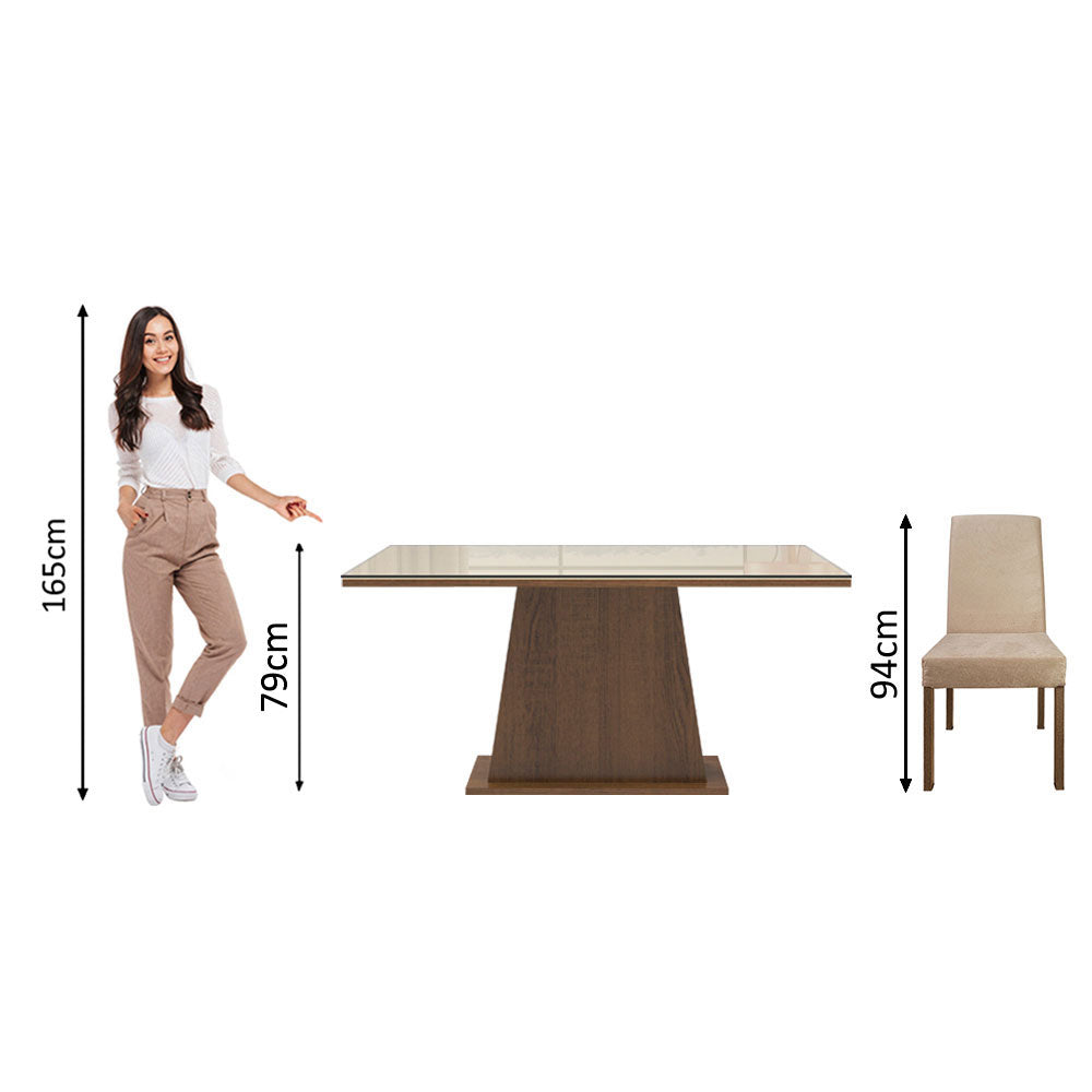 Conjunto Sala de Jantar Madesa Sabrina Mesa Tampo de Vidro com 4 Cadeiras Rustic/Crema/Imperial