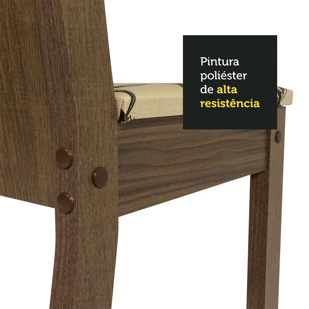 Conjunto Sala de Jantar Madesa Débora Mesa Tampo de Vidro Redondo 4 Cadeiras Rustic/Lírio Bege