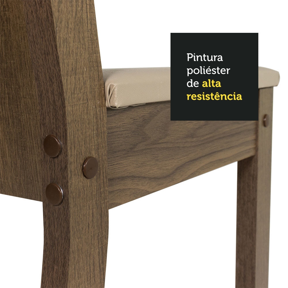 Conjunto Sala de Jantar Madesa Madu Mesa Tampo de Vidro Redondo 4 Cadeiras Rustic/Crema/Bege