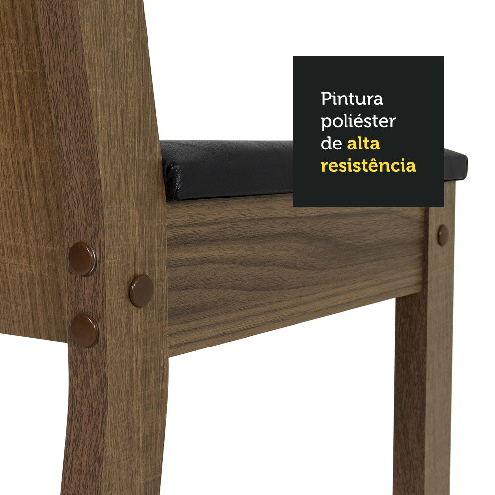 Conjunto Sala de Jantar Madesa Madu Mesa Tampo de Vidro Redondo 4 Cadeiras Rustic/Preto/Preto