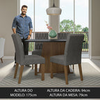 Conjunto Sala de Jantar Mesa Tampo de Madeira 4 Cadeiras Rustic/Preto/Silver Fiona Madesa