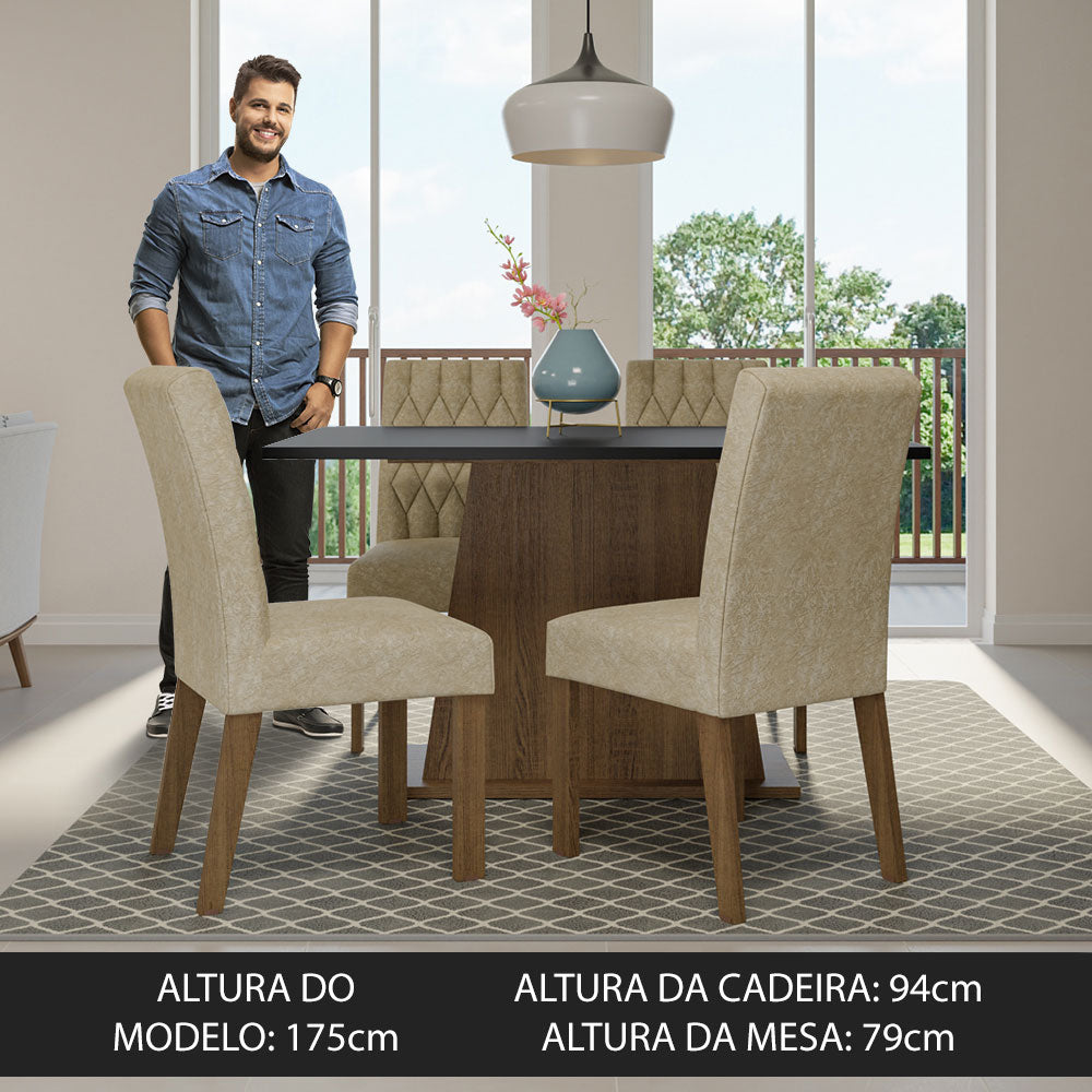 Conjunto Sala de Jantar Mesa Tampo de Madeira 4 Cadeiras Rustic/Preto/Imperial Fiona Madesa