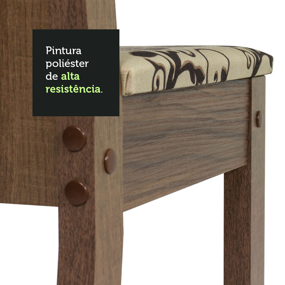 Conjunto Sala de Jantar Mesa Tampo de Vidro 4 Cadeiras Rustic/Bege Marrom Espanha Madesa