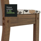 Conjunto Sala de Jantar Mesa Tampo de Vidro 4 Cadeiras Rustic/Crema/Hibiscos Tifani Madesa