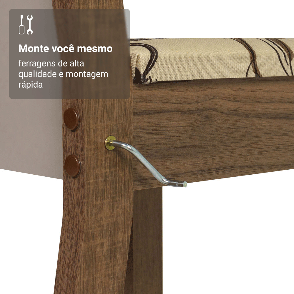 Conjunto Sala de Jantar Magnólia Mesa Tampo de Vidro 4 Cadeiras Rustic/Crema/Lírio Bege Madesa