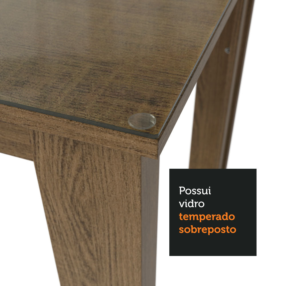 Conjunto Sala de Jantar Mesa Tampo de Vidro 4 Cadeiras Rustic/Oxford Celina Madesa