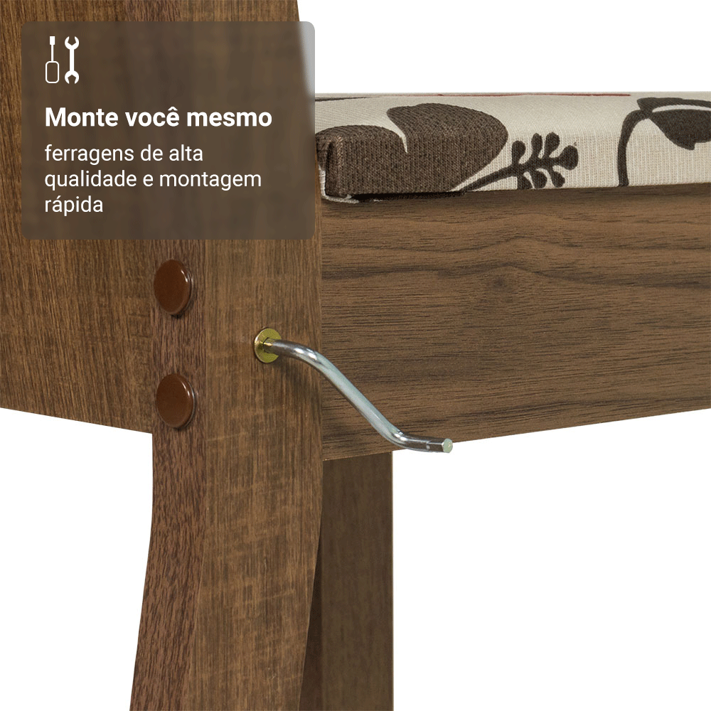 Conjunto Sala de Jantar Mesa Tampo de Vidro 4 Cadeiras Rustic/Hibiscos Camélia Madesa
