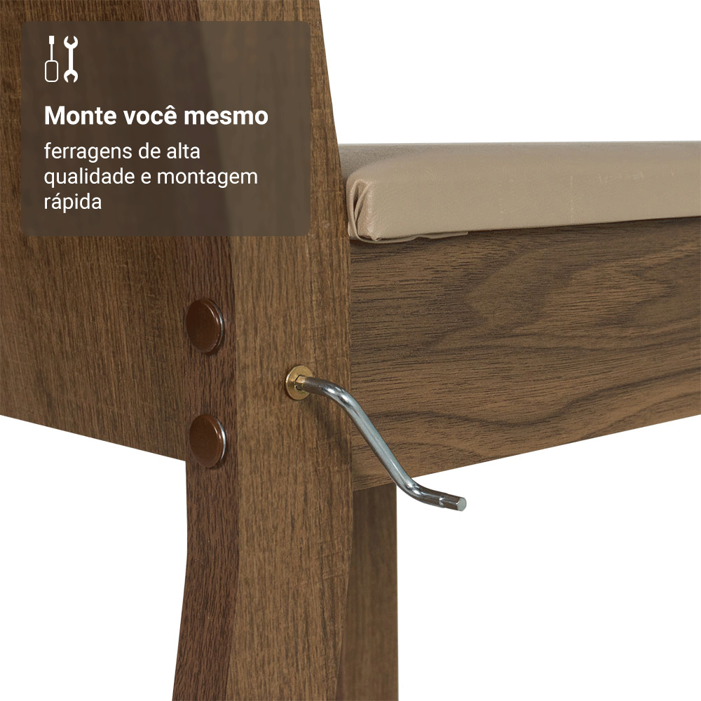 Conjunto Sala de Jantar Amora Mesa Tampo de Madeira 4 Cadeiras Rustic/Crema/Sintético Bege Madesa