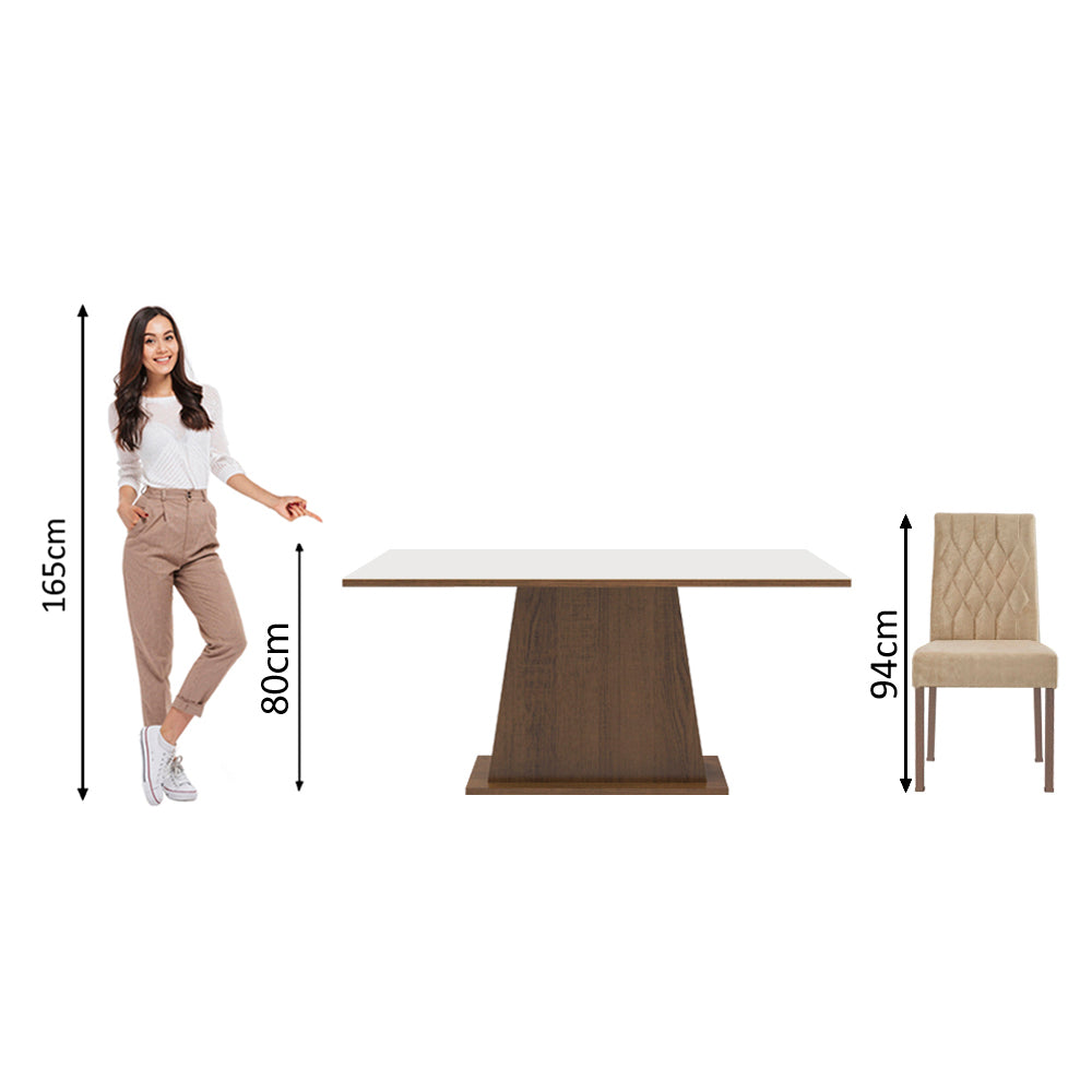 Conjunto Sala de Jantar Madesa Daniela Mesa Tampo de Madeira com 6 Cadeiras Rustic/Branco/Imperial
