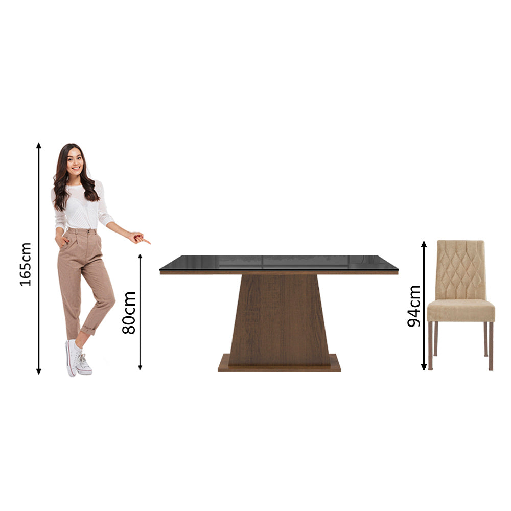 Conjunto Sala de Jantar Madesa Rafaela Mesa Tampo de Vidro com 6 Cadeiras Rustic/Preto/Imperial