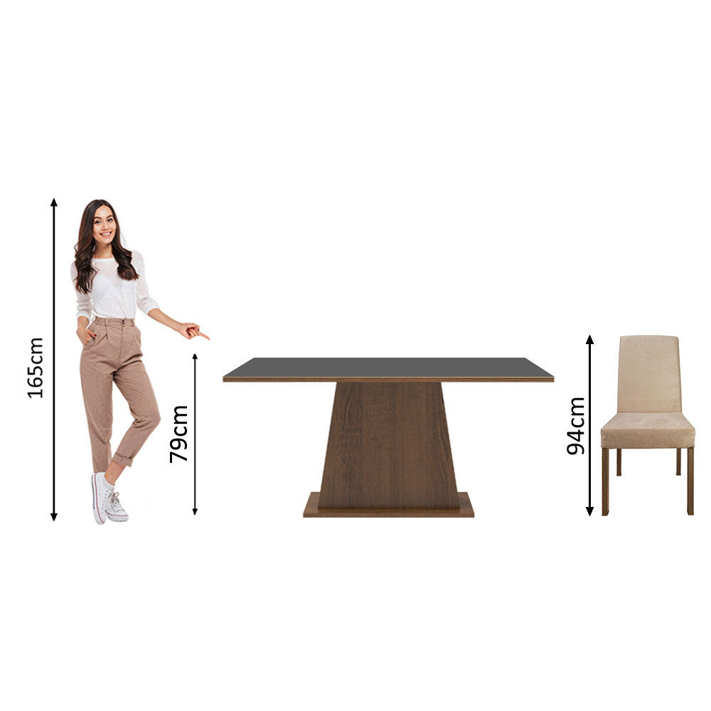 Conjunto Sala de Jantar Madesa Luciana Mesa Tampo de Madeira com 6 Cadeiras Rustic/Preto/Imperial