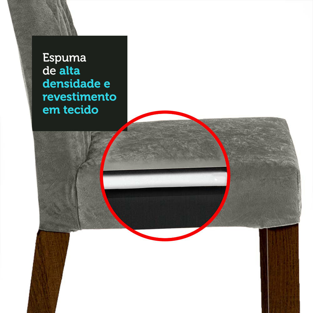 Conjunto Sala de Jantar Mesa Tampo de Madeira 6 Cadeiras Rustic/Branco/Silver Hanna Madesa