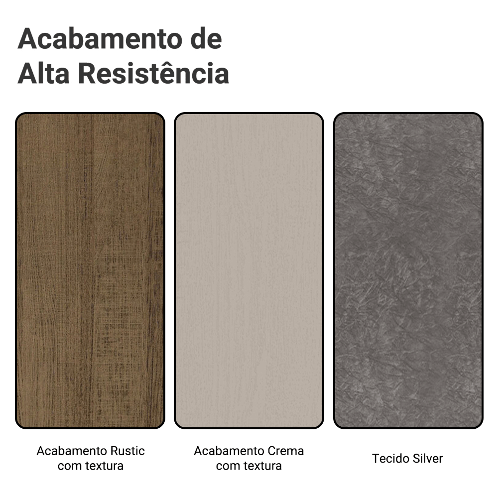 Conjunto Sala de Jantar Mesa Tampo de Vidro 6 Cadeiras Rustic/Crema/Silver Alexis Madesa