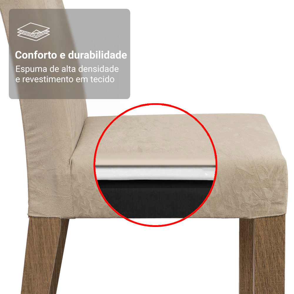Conjunto Sala de Jantar Mesa Tampo de Madeira 6 Cadeiras Rustic/Crema/Imperial Renata Madesa
