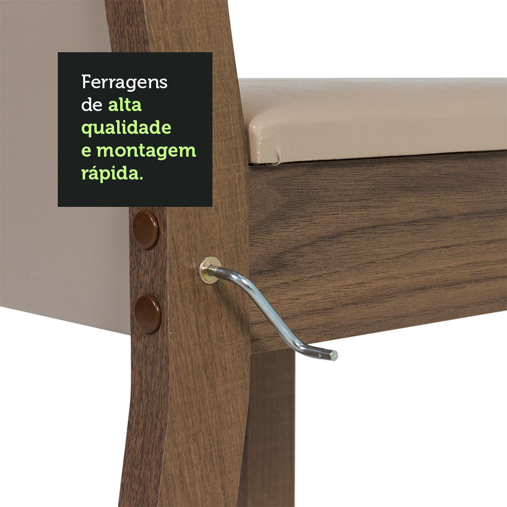 Conjunto Sala de Jantar Mesa Tampo de Madeira 6 Cadeiras Rustic/Crema/Bege Beverly Madesa
