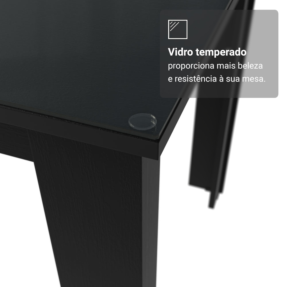 Conjunto Sala de Jantar Mesa Tampo de Vidro 6 Cadeiras Rustic/Preto/Oxford Odara Madesa