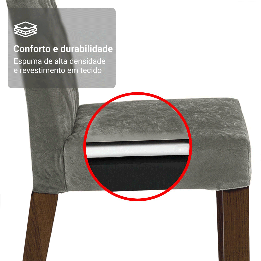 Conjunto Sala de Jantar Tampo com Vidro 6 Cadeiras Rustic/Preto/Silver Dinan Madesa