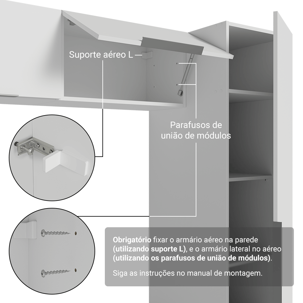 Conjunto Home Office 1 Guarda-Roupa 2 Aéreos Neo 1 Escrivaninha Branco Madesa