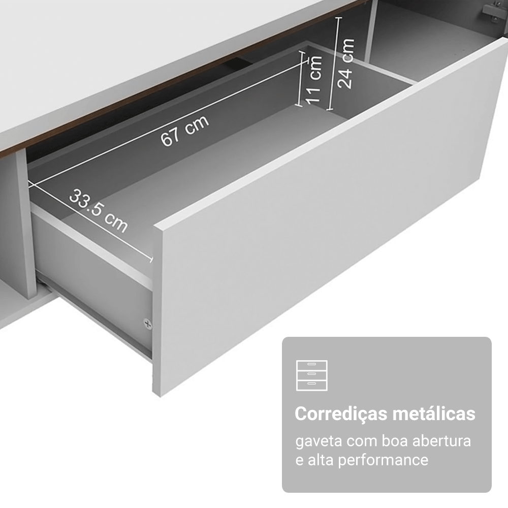 Rack para TV até 80 Polegadas 180cm 2 Portas 1 Gaveta Branco/Rustic Toronto Madesa