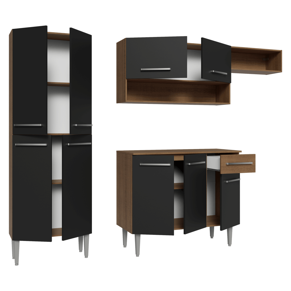 Armário de Cozinha Completa 229cm Rustic/Preto Emilly Madesa XT