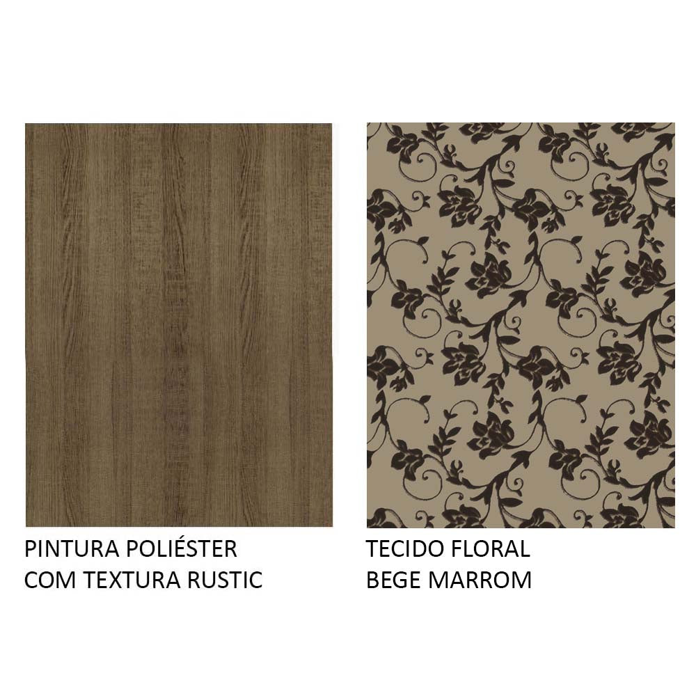 Conjunto Sala de Jantar Rosie Madesa Mesa Tampo de Madeira com 4 Cadeiras Rustic/Floral Bege Marrom