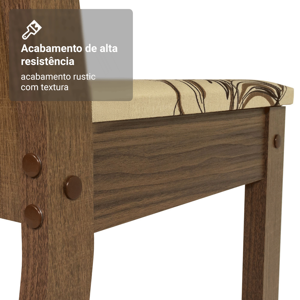 Conjunto Sala de Jantar Lexy Madesa Mesa Tampo de Madeira com 4 Cadeiras Rustic/Floral Lírio Bege