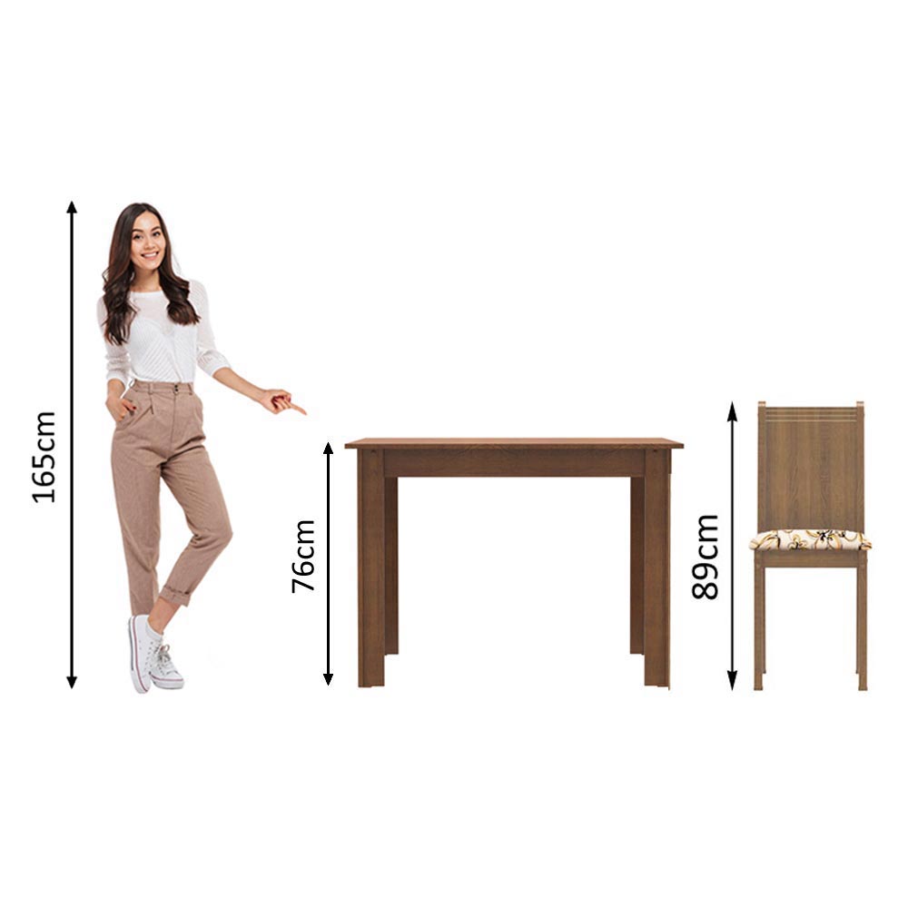 Conjunto Sala de Jantar Madesa Rute Mesa Tampo de Madeira com 4 Cadeiras Rustic/Lírio Bege