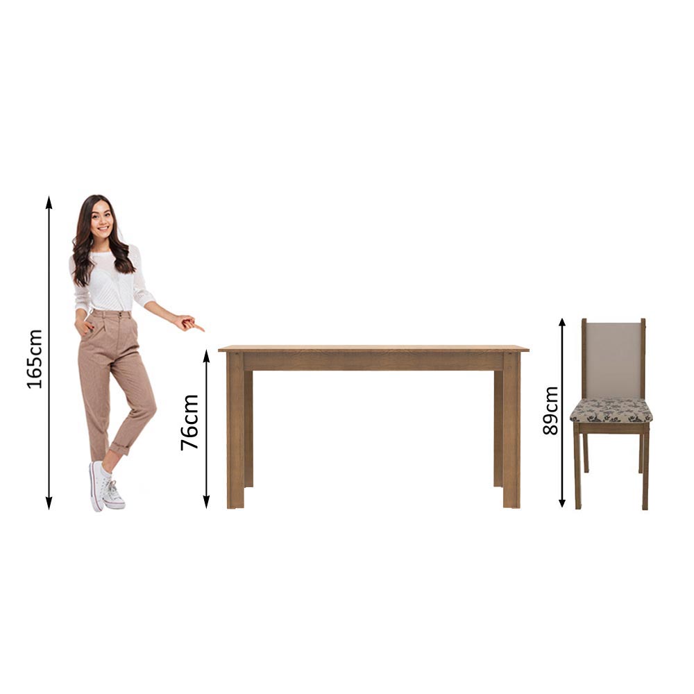 Conjunto Sala de Jantar Madesa Bea Mesa Tampo de Madeira com 4 Cadeiras Rustic/Crema/Bege Marrom