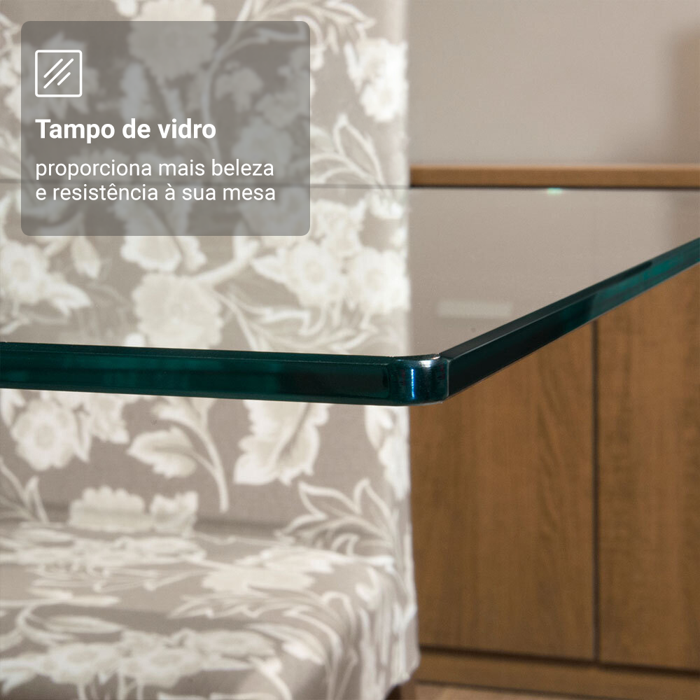 Conjunto Sala de Jantar Aline Madesa Mesa Tampo de Vidro com 4 Cadeiras Rustic/Preto
