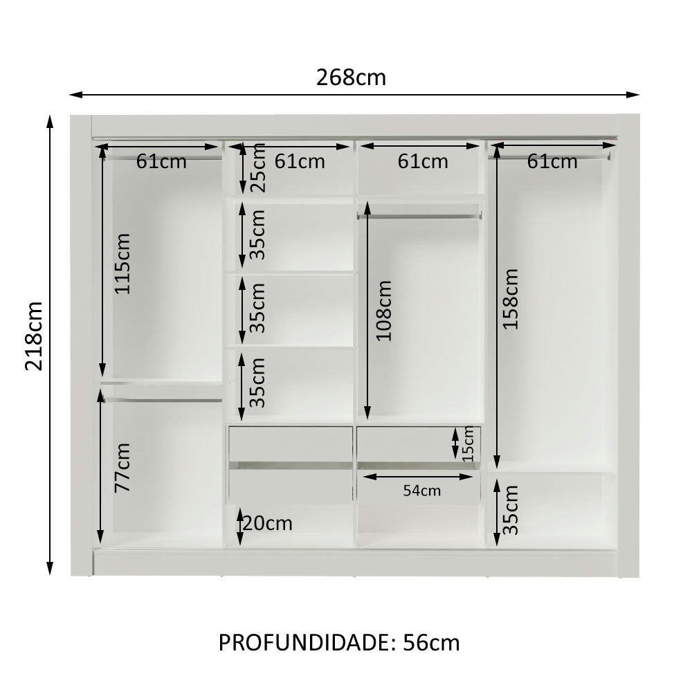 Guarda-Roupa Kremlin Reflex Madesa 4 Portas de Correr Branco