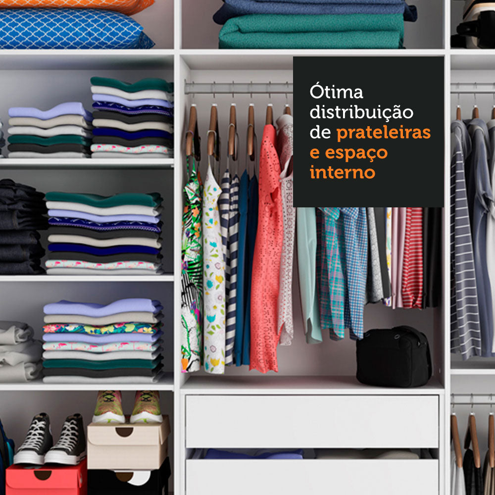 Guarda-Roupa Casal 100% MDF Madesa Royale 3 Portas de Correr com Espelho Branco/Preto