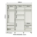 Guarda-Roupa Casal Madesa Napoli 3 Portas de Correr Central com Espelho com Pés Branco