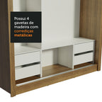 Guarda-Roupa Casal Madesa Lyon Plus 3 Portas de Correr de Espelho 4 Gavetas Rustic
