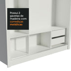 Guarda-Roupa Casal Madesa Lyon 3 Portas de Correr com Espelho 2 Gavetas Branco/Preto