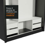 Guarda-Roupa Casal Madesa Lyon Plus 3 Portas de Correr de Espelho 4 Gavetas Preto