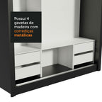 Guarda-Roupa Casal Madesa Lyon Plus 3 Portas de Correr 4 Gavetas Preto