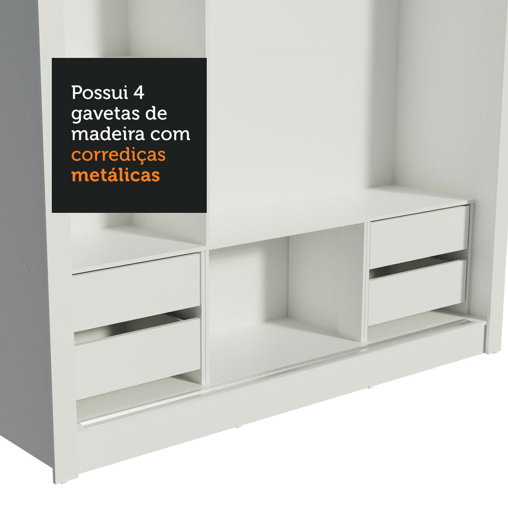 Guarda-Roupa Casal Madesa Lyon Plus 3 Portas de Correr 4 Gavetas Branco/Rustic