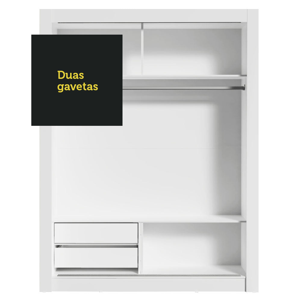 Guarda-Roupa Solteiro Madesa Dallas 2 Portas de Correr 2 Gavetas Branco/Rustic