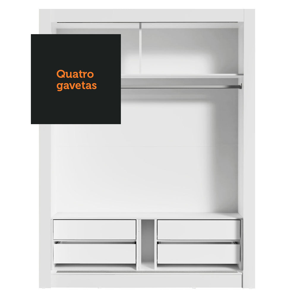 Guarda-Roupa Solteiro Madesa Dallas Plus 2 Portas de Correr 4 Gavetas Branco/Rustic