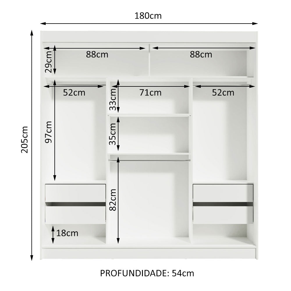 Guarda-Roupa Casal Madesa Reno 3 Portas de Correr com Espelhos Branco/Cinza