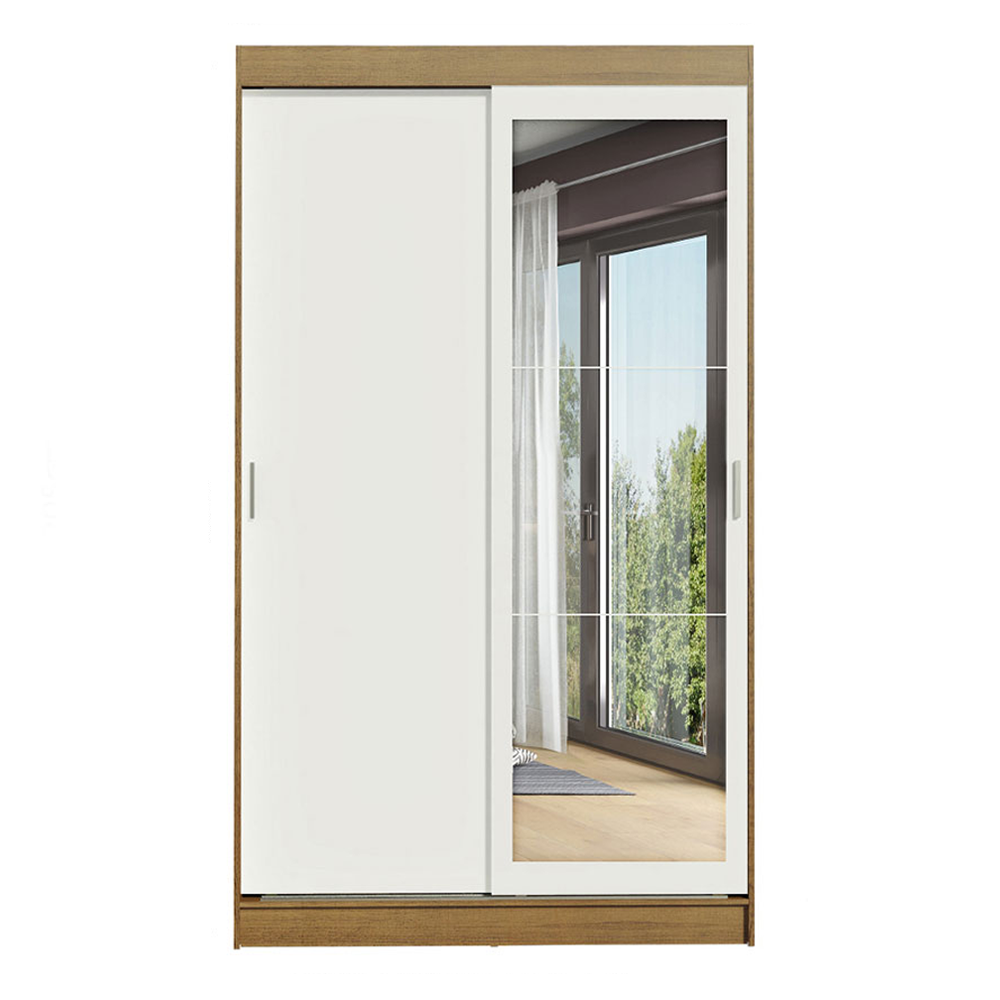 Guarda-Roupa Solteiro Madesa Tokio 2 Portas de Correr com Espelho 2 Gavetas Rustic/Branco